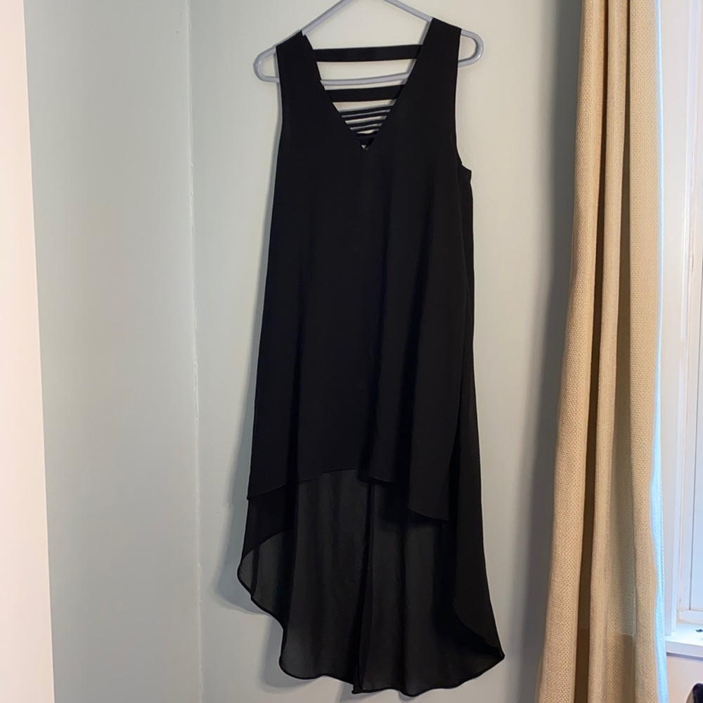 Sheer Lined Black Tunic, High-Low Hem
